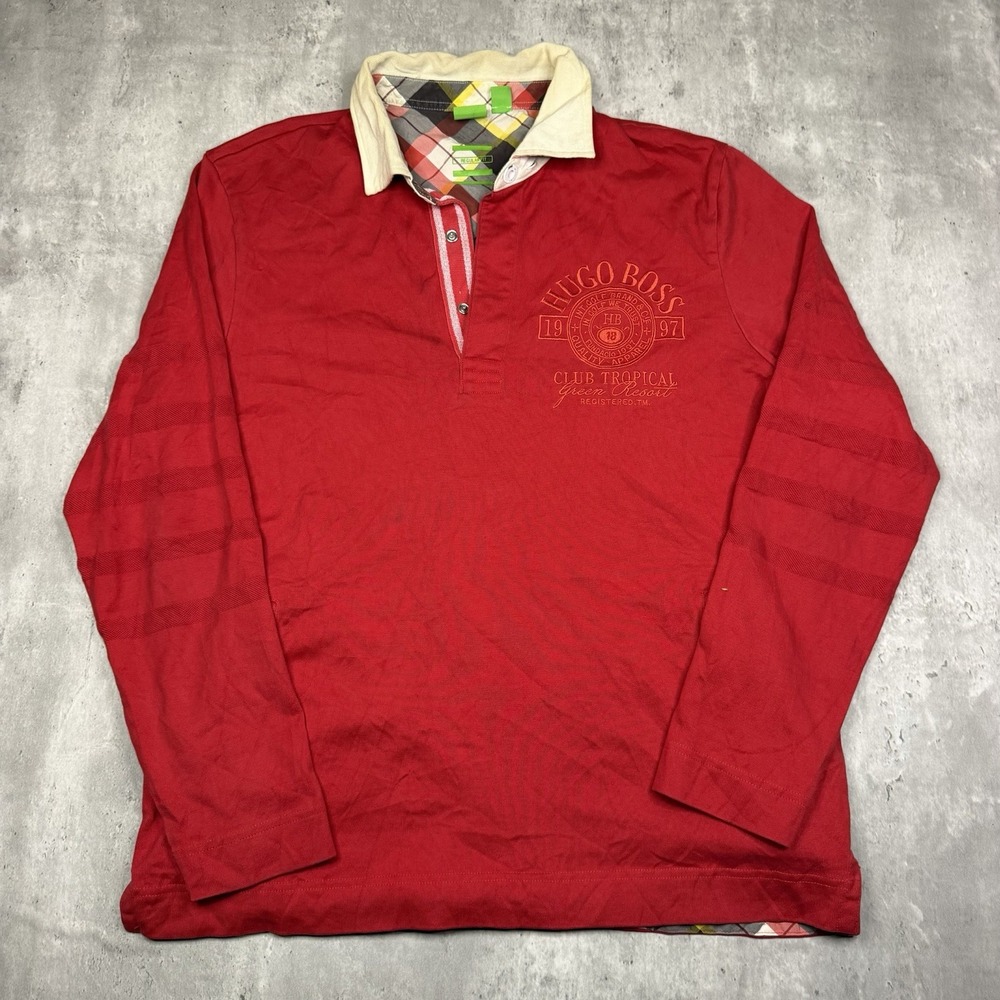 Vintage Hugo Boss Embroidered Crest Rugby Polo Long Sleeve Shirt M Regular Fit